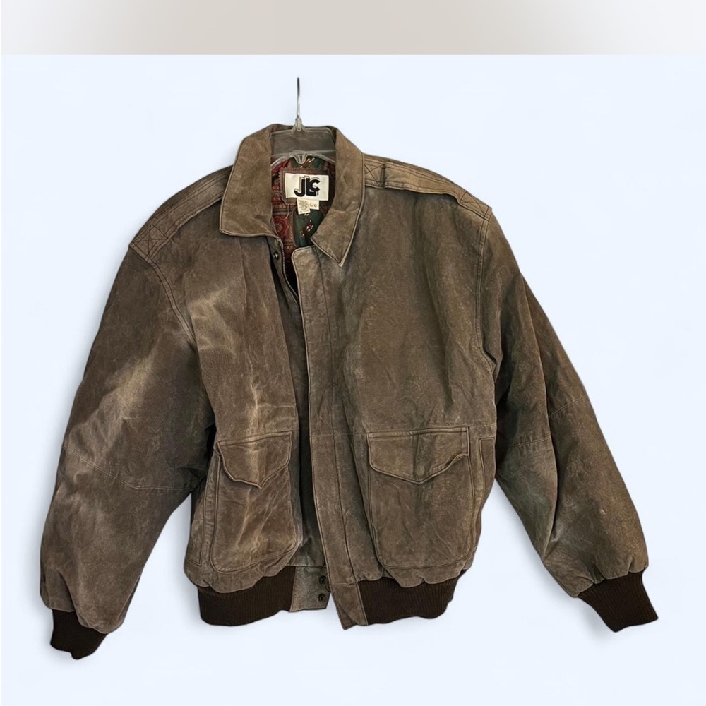 JLC Leather/Suede Brown Bomber Jacket with Distressed Finish
